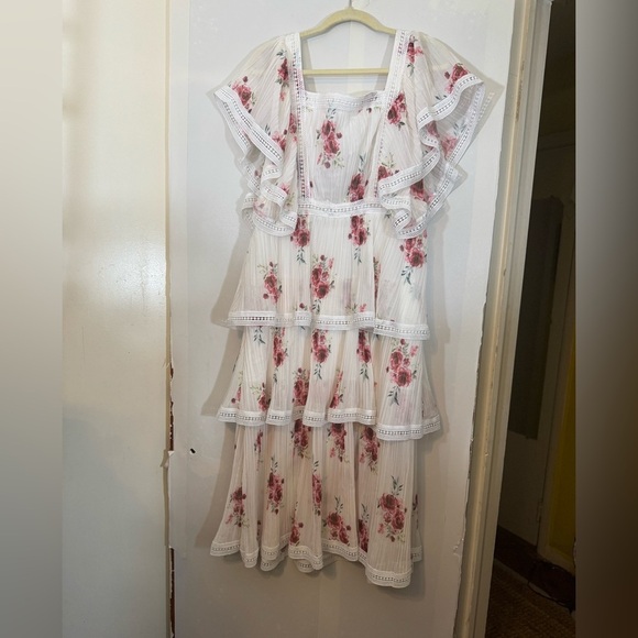 Thriving‎ Romance White Floral Print Tiered Midi Dress - Picture 5 of 13